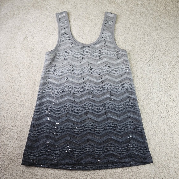 BKE Women's Gray Ombre Sequin Tank Top Western Chevron Pattern‎ Sheer Size S - Picture 1 of 6